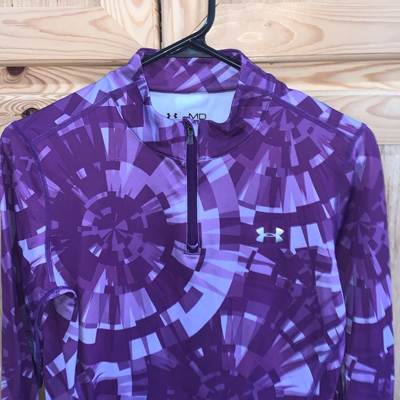 Under Armour purple printed coldgear 1/4 zip thumb tech pullover shirt size MD - Picture 2 of 3